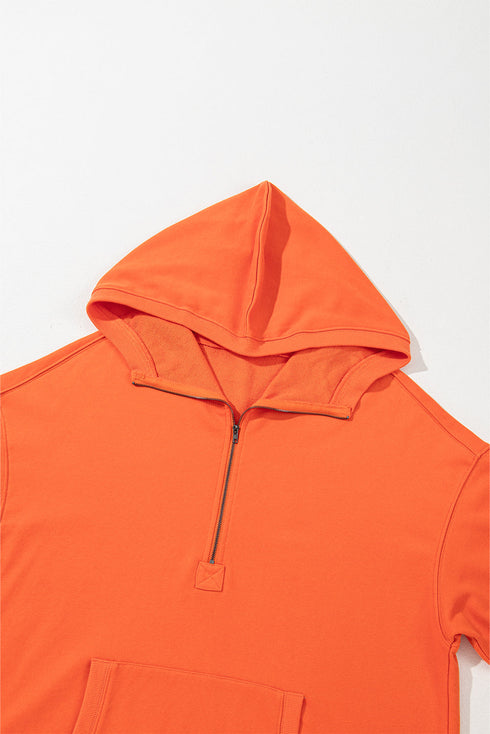 Solid Kangaroo Pocket Half Zipper Oversized Hoodie