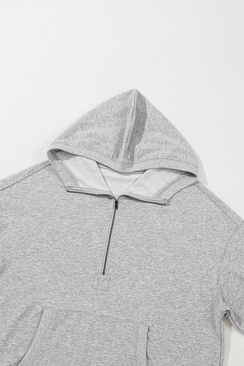 Solid Kangaroo Pocket Half Zipper Oversized Hoodie