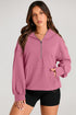 Solid Kangaroo Pocket Half Zipper Oversized Hoodie