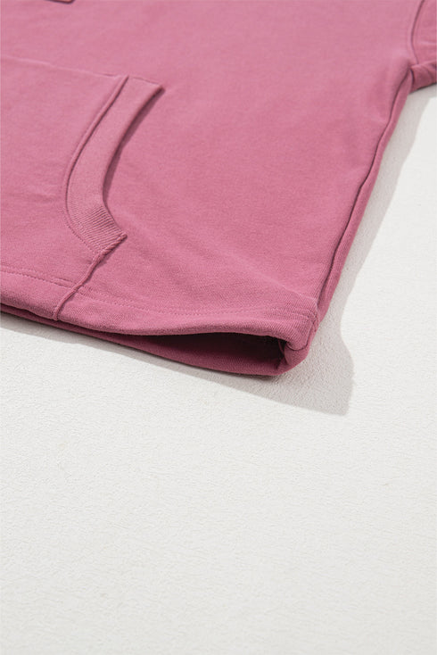 Solid Kangaroo Pocket Half Zipper Oversized Hoodie