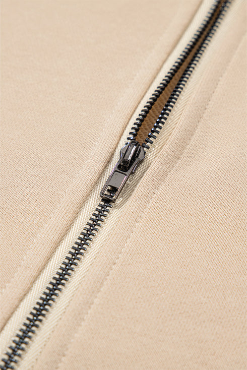 Solid Kangaroo Pocket Half Zipper Oversized Hoodie