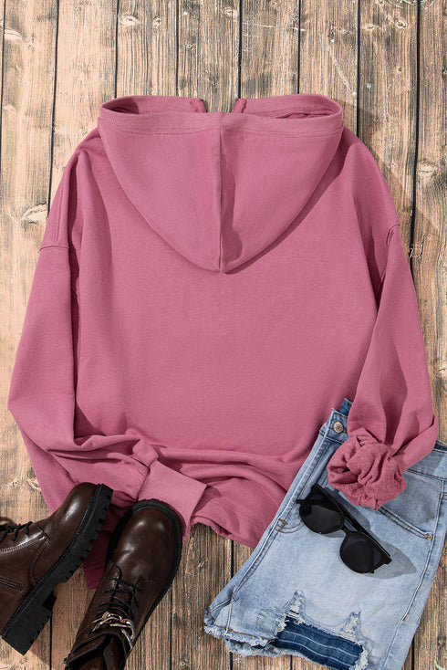 Solid Kangaroo Pocket Half Zipper Oversized Hoodie