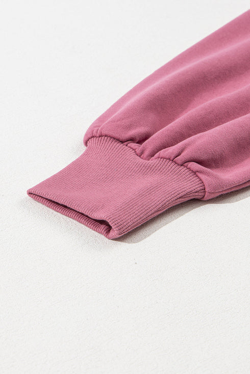 Solid Kangaroo Pocket Half Zipper Oversized Hoodie