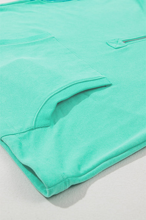 Solid Kangaroo Pocket Half Zipper Oversized Hoodie