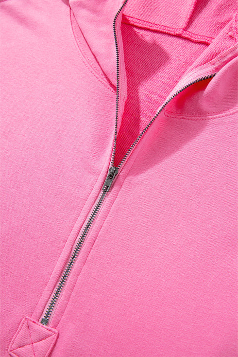 Solid Kangaroo Pocket Half Zipper Oversized Hoodie