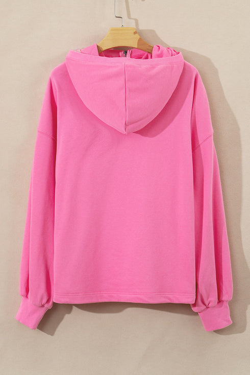 Solid Kangaroo Pocket Half Zipper Oversized Hoodie