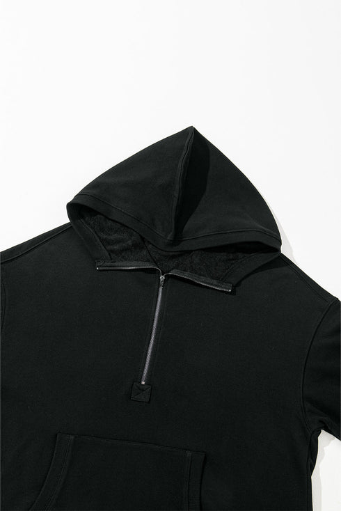 Solid Kangaroo Pocket Half Zipper Oversized Hoodie