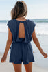 Solid Knit Open Back Cap Sleeve Drawstring Romper