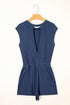 Solid Knit Open Back Cap Sleeve Drawstring Romper