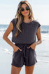 Solid Knit Open Back Cap Sleeve Drawstring Romper