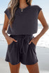 Solid Knit Open Back Cap Sleeve Drawstring Romper