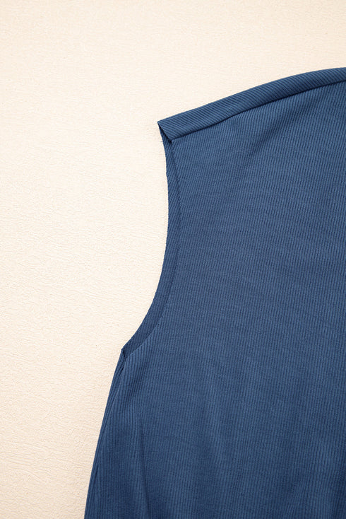 Solid Knit Open Back Cap Sleeve Drawstring Romper
