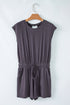 Solid Knit Open Back Cap Sleeve Drawstring Romper