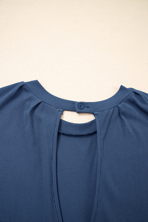 Solid Knit Open Back Cap Sleeve Drawstring Romper