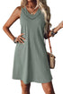 Solid Lace Trim V Neck Sleeveless Shift Mini Dress