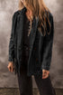 Solid Lapel Collar Side Pocket Casual Denim Jacket