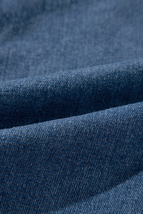 Solid Lapel Collar Side Pocket Casual Denim Jacket