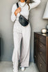 Solid Long Sleeve Mock Neck Smocked Wide Leg Pant Sets