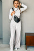 Solid Long Sleeve Mock Neck Smocked Wide Leg Pant Sets