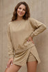 Solid Long Sleeve Top Split Skort Two Piece Set
