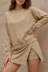 Solid Long Sleeve Top Split Skort Two Piece Set