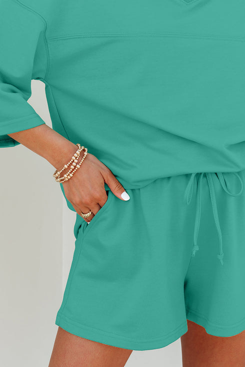 Solid Loose Casual V Neck Half Sleeve Short Sets