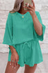 Solid Loose Casual V Neck Half Sleeve Short Sets