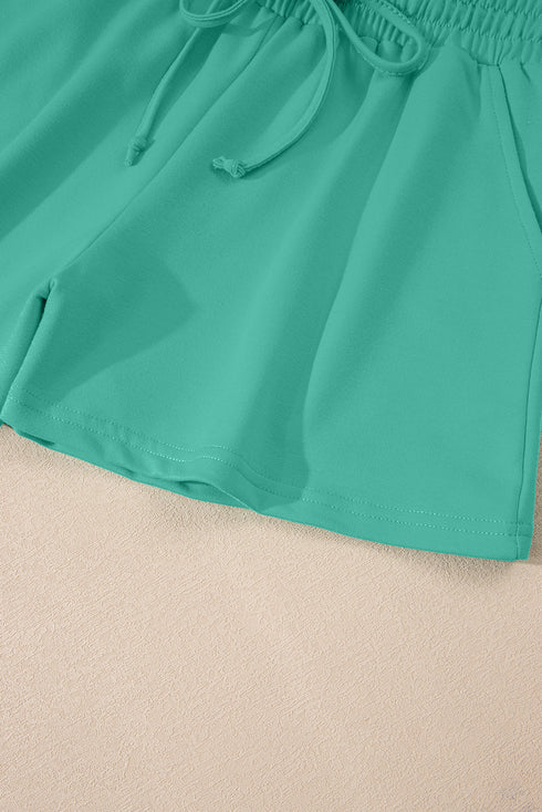 Solid Loose Casual V Neck Half Sleeve Short Sets