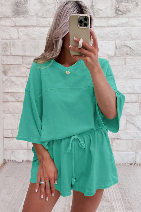 Solid Loose Casual V Neck Half Sleeve Short Sets