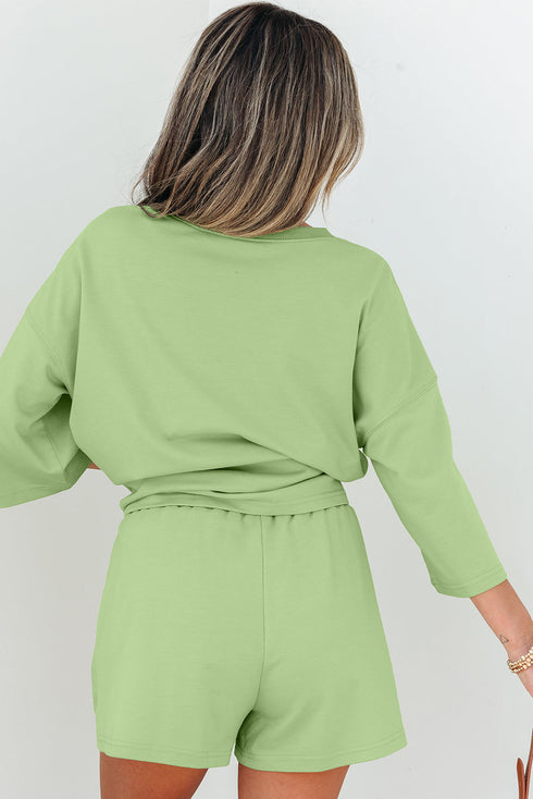 Solid Loose Casual V Neck Half Sleeve Short Sets