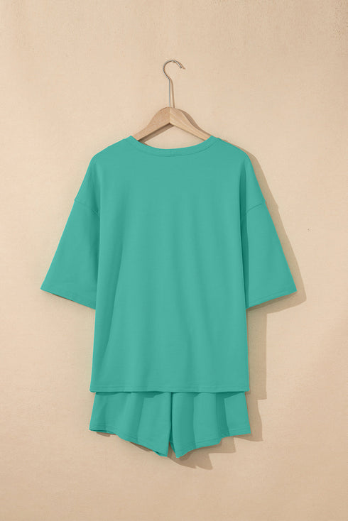Solid Loose Casual V Neck Half Sleeve Short Sets