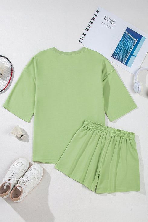Solid Loose Casual V Neck Half Sleeve Short Sets