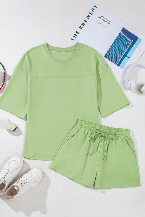 Solid Loose Casual V Neck Half Sleeve Short Sets