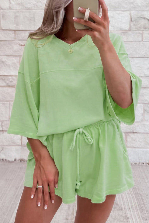 Solid Loose Casual V Neck Half Sleeve Short Sets