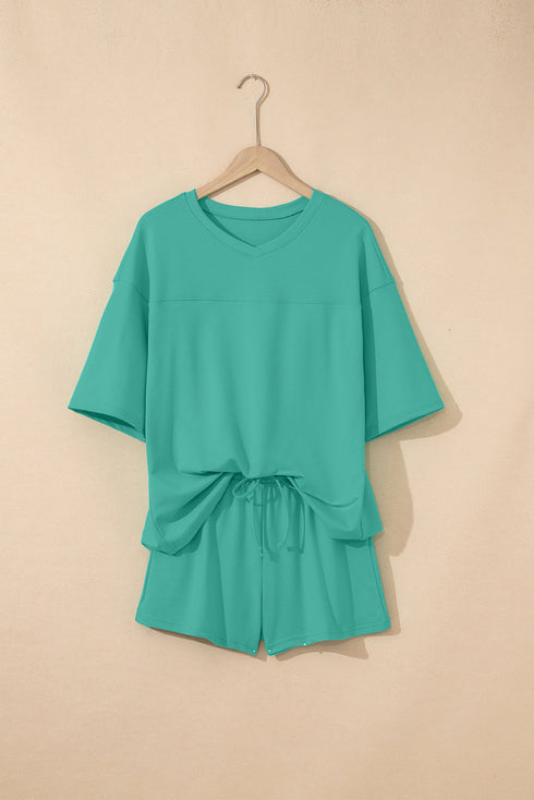Solid Loose Casual V Neck Half Sleeve Short Sets