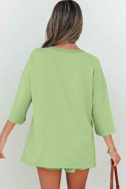 Solid Loose Casual V Neck Half Sleeve Short Sets