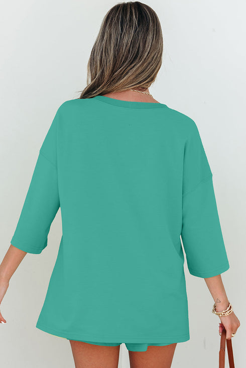 Solid Loose Casual V Neck Half Sleeve Short Sets