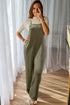 Solid Loose Knit Wide Leg Overall Jumpsuit
