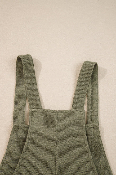 Solid Loose Knit Wide Leg Overall Jumpsuit