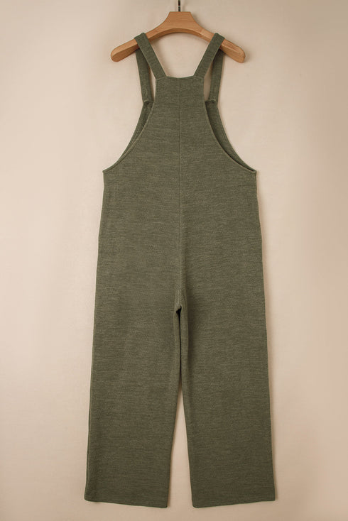Solid Loose Knit Wide Leg Overall Jumpsuit