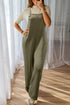Solid Loose Knit Wide Leg Overall Jumpsuit