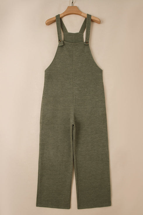 Solid Loose Knit Wide Leg Overall Jumpsuit