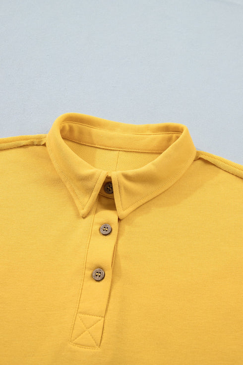 Solid Loose Polo Tee Elastic Waist Two Piece Short Set