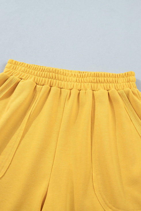 Solid Loose Polo Tee Elastic Waist Two Piece Short Set