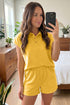Solid Loose Polo Tee Elastic Waist Two Piece Short Set