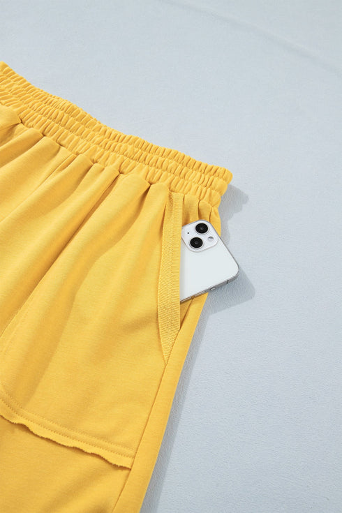 Solid Loose Polo Tee Elastic Waist Two Piece Short Set