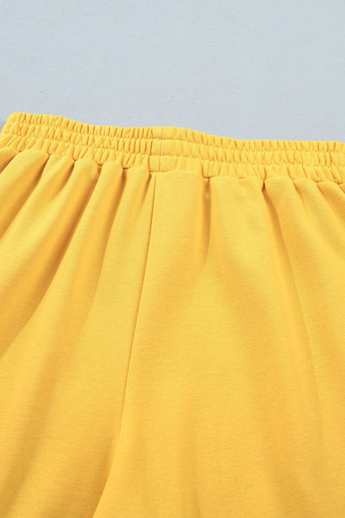 Solid Loose Polo Tee Elastic Waist Two Piece Short Set
