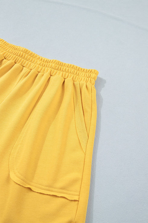 Solid Loose Polo Tee Elastic Waist Two Piece Short Set