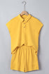 Solid Loose Polo Tee Elastic Waist Two Piece Short Set