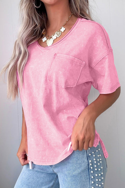 Solid Mineral Wash Cotton Casual T Shirt